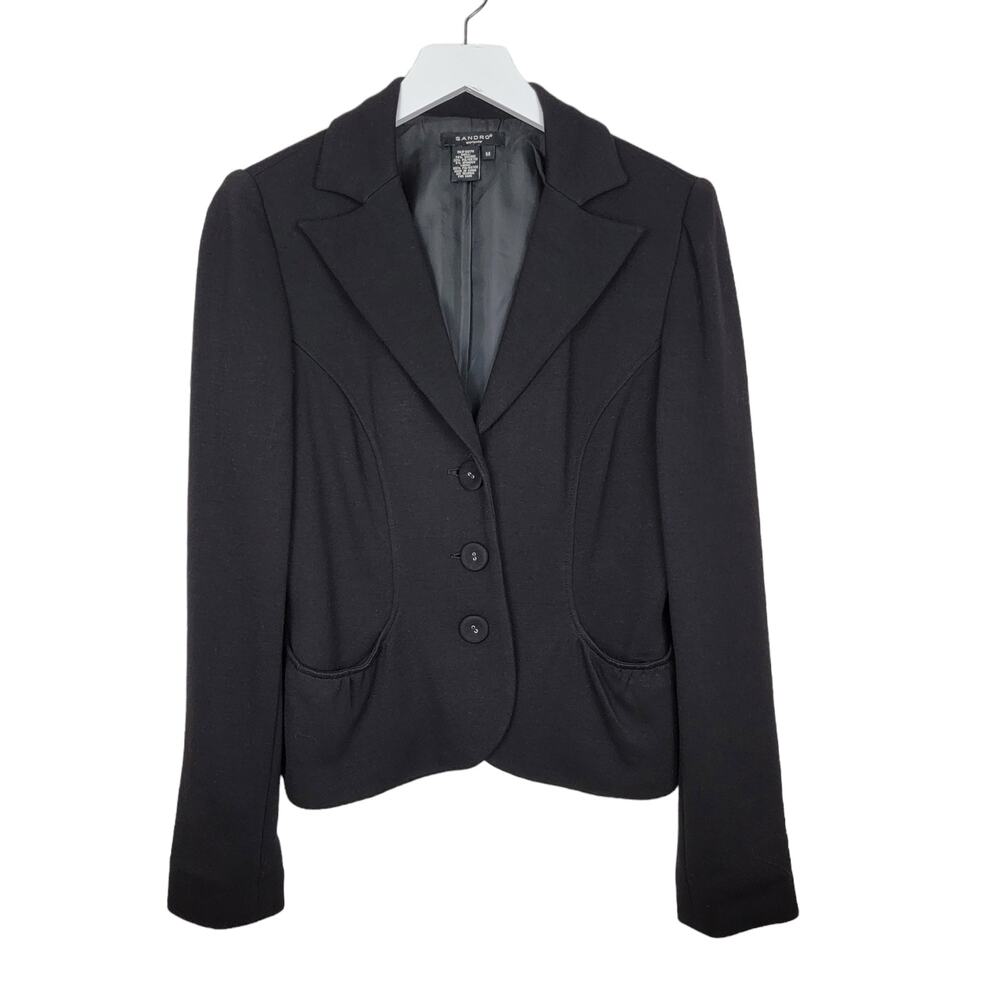Sandro Sportswear Classic Black Fitted Three Button Blazer - Size M